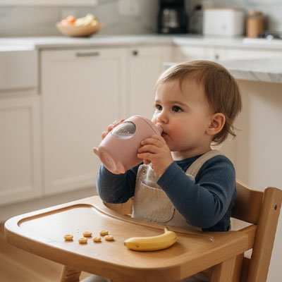 Verre pour bebe qui boit à son verre
