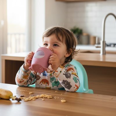 Verre pour bebe qui est assit dans cuisine